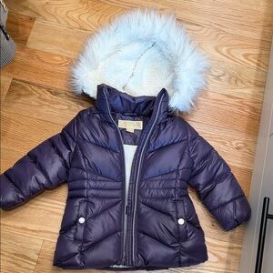 Kids Michael kors purple Puffer Jacket with Faux Fur Hood